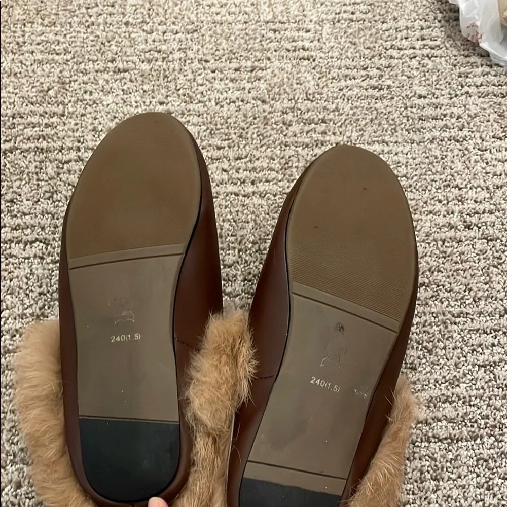 Brown Leather Fur-Lined Loafers - Picture 5 of 6